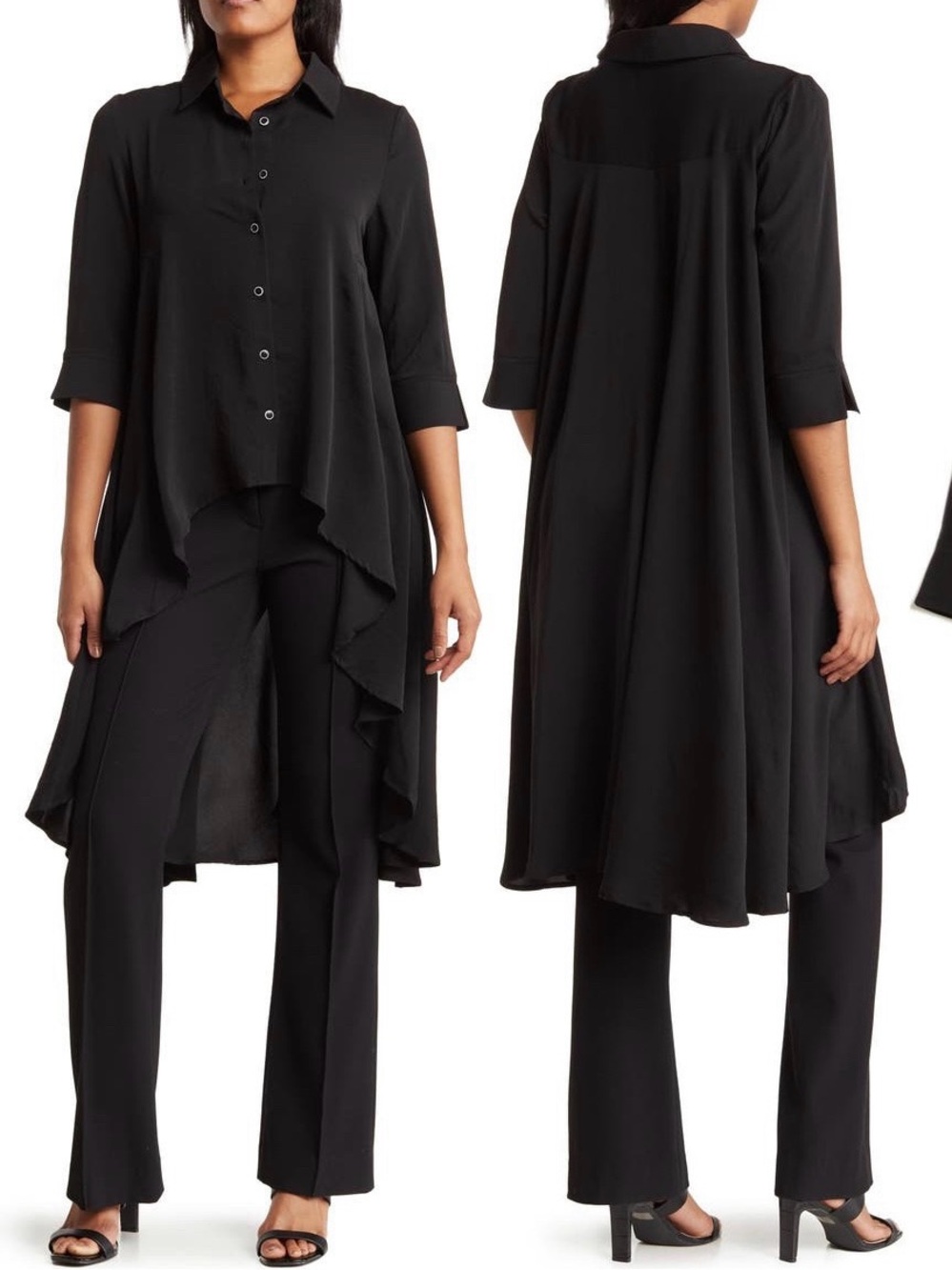 NWT Patrizia Luca Black High-Low Button Down Shirt